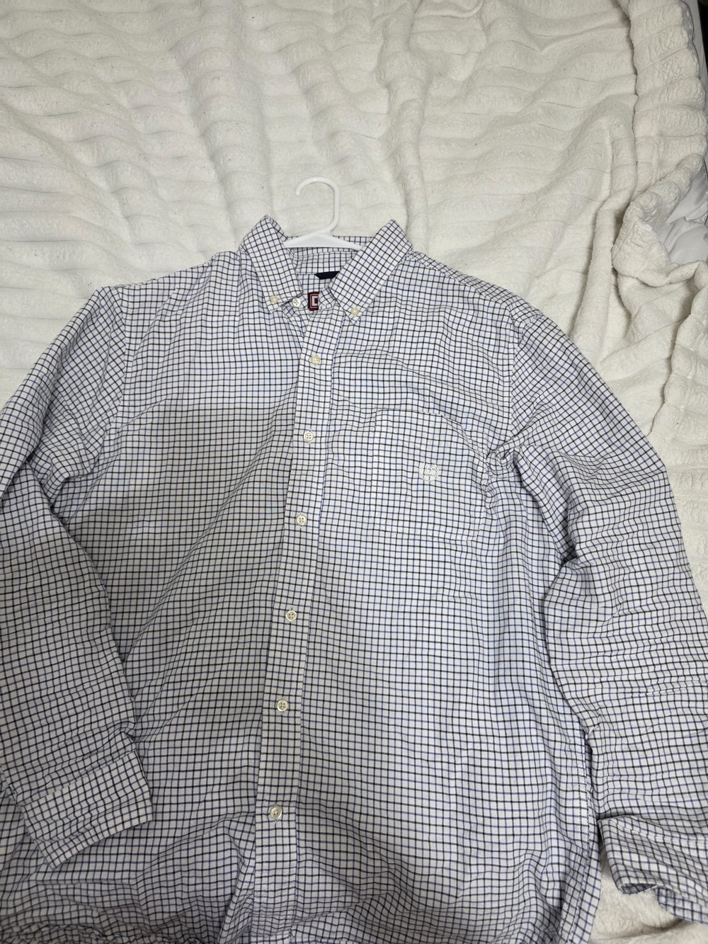 Chaps Men's White and Navy Check Button-Down Shirt Large